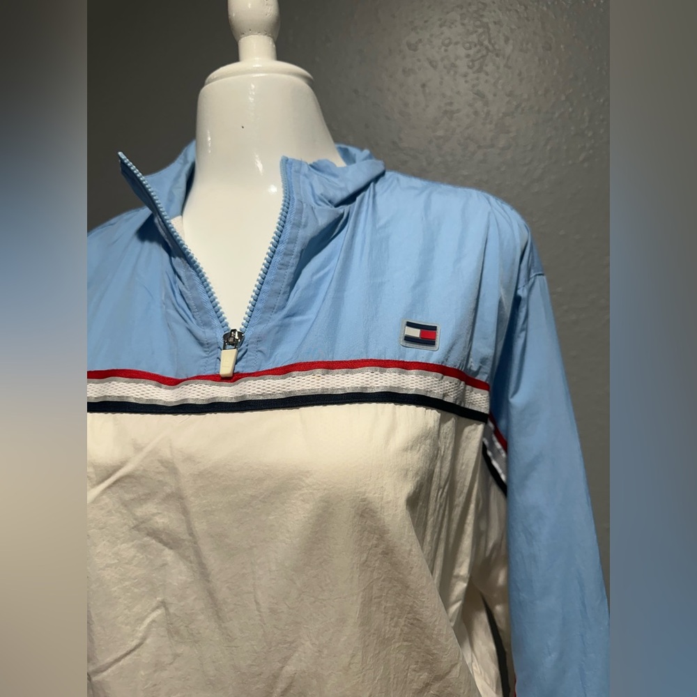 Tommy Hilfiger Light Blue and Cream Half-Zip Top